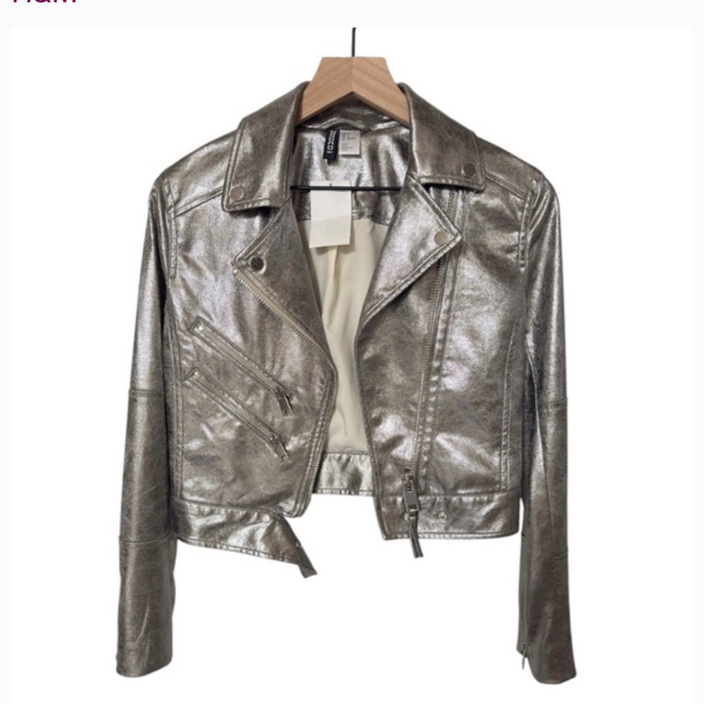 H&M Shiny Silver Leather Jacket